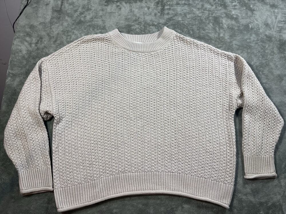 Universal Thread Women’s XL Oatmeal Open Knit Cotton Cropped Crewneck Sweater